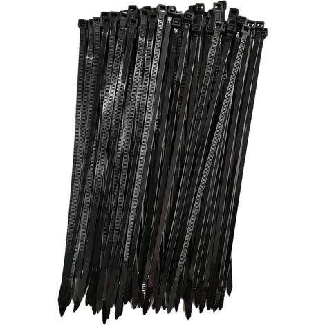 Colliers de serrage en plastique, 250 mm x 7,6 mm, colliers de serrage, Colliers de serrage en nylon Rilsan, colliers de serrage 250 mm, noir, set de 100 pièces