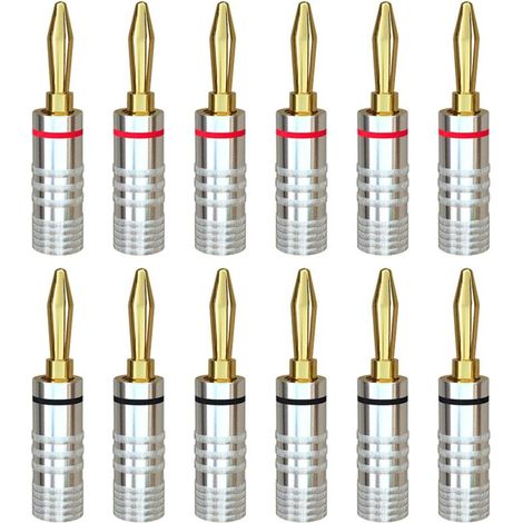 Fiches Banane 6 Paires Connecteurs Haut-Parleur Or 24K à Vis pour Systèmes Audio Maison et Cinéma (1/3)