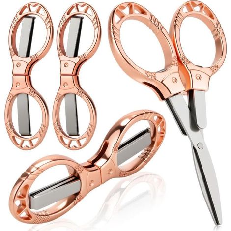 Lot de 4 mini-ciseaux de voyage pliables en acier inoxydable ciseaux de poche rétractables et sûrs pour divers usages : soins infirmiers, bureau, loisirs créatifs, couture et école (or rose) (1/5)