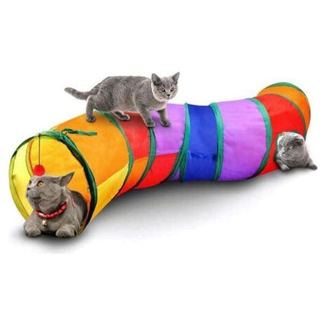 Tunnel interactif pour chat d'intérieur - Jouet pour animaux domestiques - Tunnel de jeu pour chats, chatons, lapins, chiots - Pliable (S-style-arc-en-ciel) (1/5)