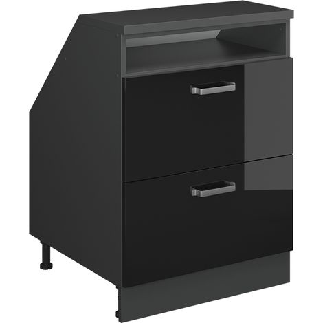 Armario para techo inclinado Rion, Negro brillo intenso, 60 x 81.6 cm con 2 cajones, carcasa 60 cm de profundidad, Vicco (1/5)