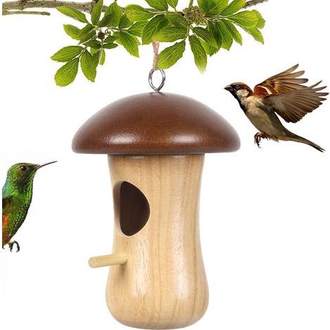 Maison des colibris,Accrochez le nid de maison d'oiseau pour l'extérieur de colibri, Maison en bois en forme de champignon (1/5)