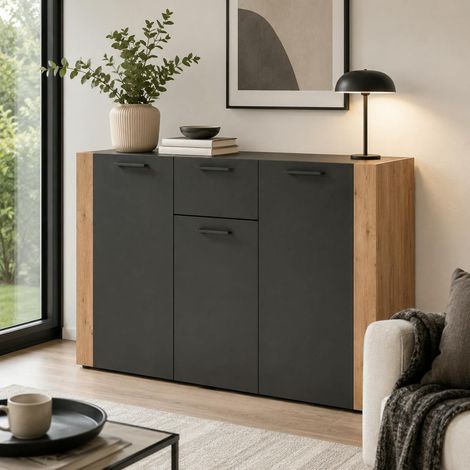 Buffet de rangement gris foncé 3 portes 1 tiroir ALVA (1/5)