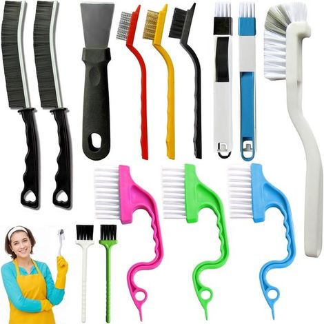 Juego de 14 cepillos para juntas: cerdas resistentes para limpiar juntas,suelos de baldosas,marcos de ventanas y cocinas (1/5)