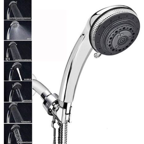 Pommeau douche et tuyau， 7 modes universel réglable Pommeau de Douche avec Tuyau 150 cm,Avec économie d'eau haute pression pommeau de douche,Installation facile,hydrothérapie,SPA,salle de bain (1/5)