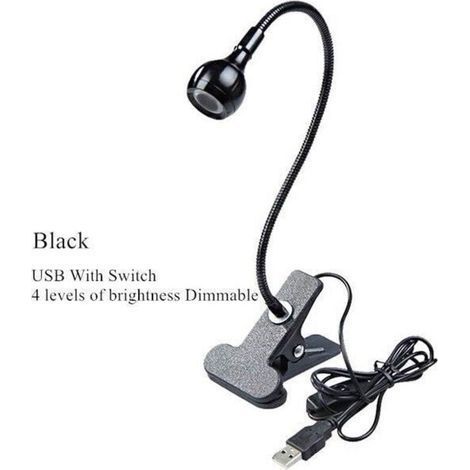 Lampada da tavolo, nera dimmerabile - Colore UV - 3W - Argento - Luce da scrivania a LED USB nera, mini lampada asciuga unghie a LED UV flessibile con clip (1/4)