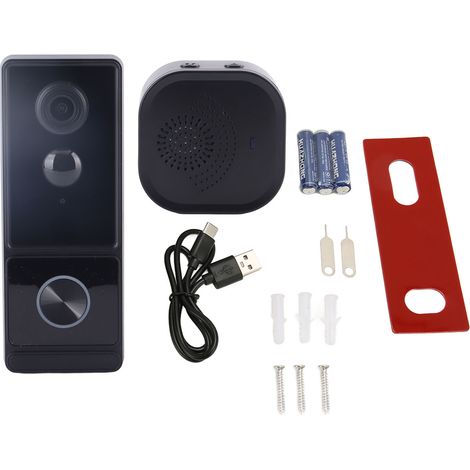 Sonnette vidéo intelligente 1080p sans fil avec audio bidirectionnel, surveillance à distance, détection PIR et vision nocturne pour la maison