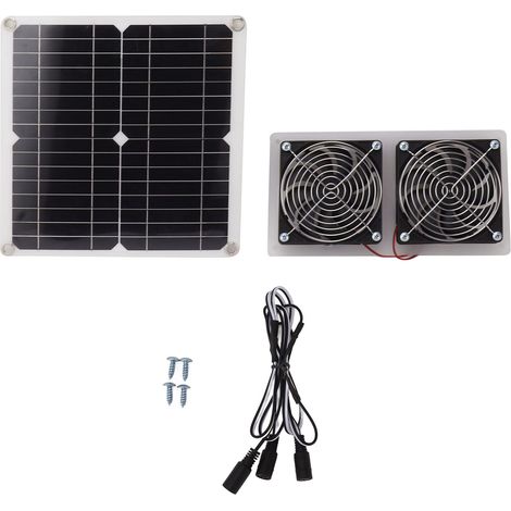 Kit de ventilateur solaire double de 15 W résistant aux intempéries avec câble d'extension de 130 cm pour petit poulailler ou serre extérieure (1/5)