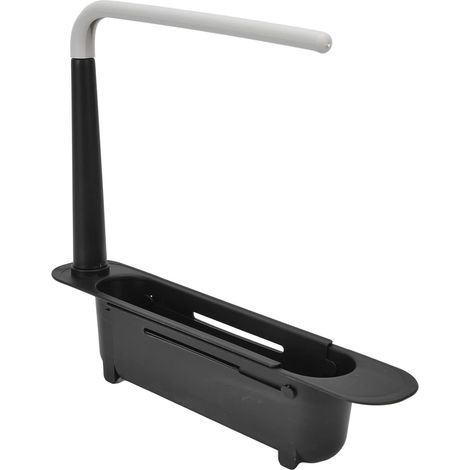 Étagère de rangement pour évier rétractable Évier à filtre panier de vidange réglable librement Étagère de rangement extensible pour évier de grande capacité pour éponges (noir) (1/5)