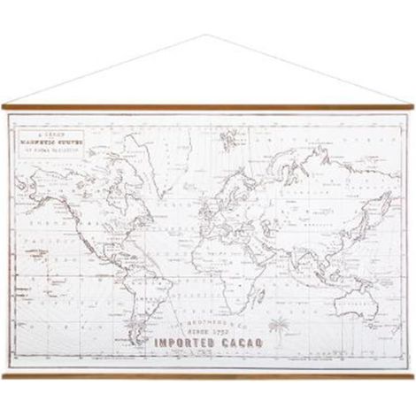 Atmosphera – Toile à suspendre carte du monde 110cm – Design rectangulaire blanc – Polyester et sapin – Pour décoration intérieure moderne