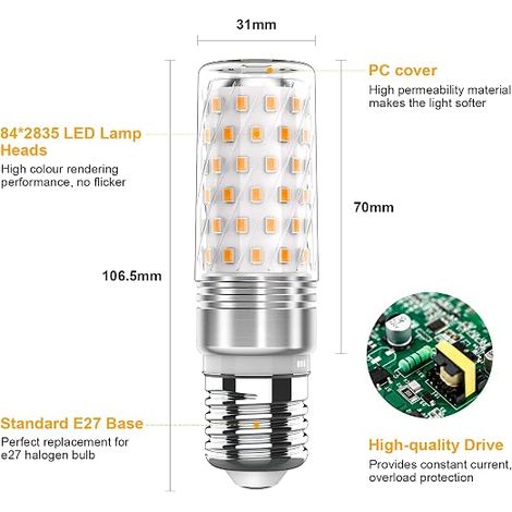 Ampoule LED E27 Blanc Chaud 2700K 1400LM, 10W ampoule e27 Équivalent 150W Lampe Halogène, AC 220-240V, Gros culot à vis E27 Maïs LED (1/4)