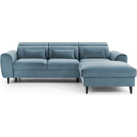 Canapé d'angle convertible bleu angle droit 4 places FABLE (1/5)