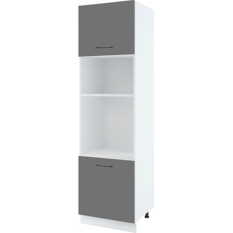 Colonne de cuisine pour micro-onde et four encastrable Lovia Gris Mat 2 portes L 60 cm - Porte avec poignée apparente   Grey
