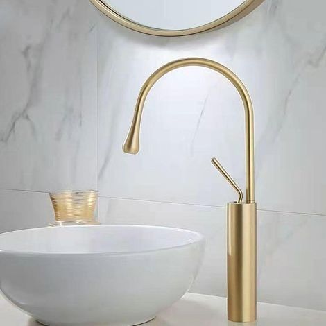 Mitigeur Lavabo Salle De Bain Monocommande Robinet Or Haut Débit Économiseur D Eau (1/4)