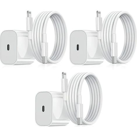 Lot de 3 chargeurs iPhone - adaptateur de charge rapide + USB-C 20 W blanc (NT) (1/5)