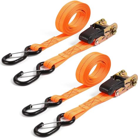 Lot de 2 sangles à cliquet avec crochet - cliquet de 3 m de long et 25 mm de large avec boucle, sangles logistiques de fixation pour équipements mobiles et motos (1/5)