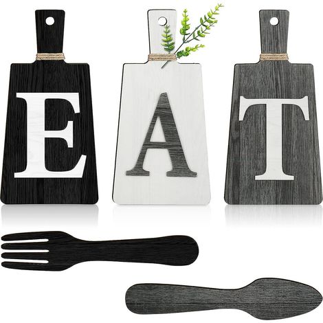 Planche à découper décorative, panneau mural cuisine rustique, fourchette et cuillère suspendues, art fermier vintage, signe country pour décoration murale. (1/5)