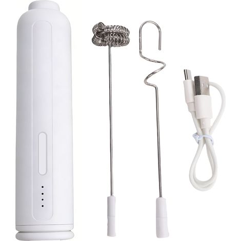 Mousseur à lait rechargeable, mixeur électrique portable à 3 vitesses avec fouets en acier inoxydable, mousseur à lait portable pour cappuccino, latte, matcha et chocolat chaud (blanc) (1/5)