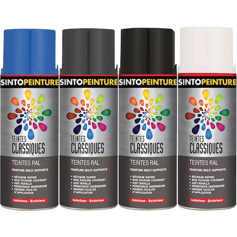 Peinture classiques antirouille teintes rouge brillant RAL3000 en aérosol de 400ml SINTO 925310 (1/2)