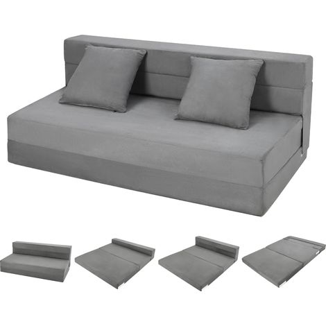 Fauteuil lit Convertible 2 Places en Velours Côtelé,2 in 1 Canapé lit Convertible avec 2 Oreillers,Housse Détachable,Canapé Paresseux/Chauffeuse 2 Place pour Salon/Chambre(203x152x15cm,Gris) (1/5)