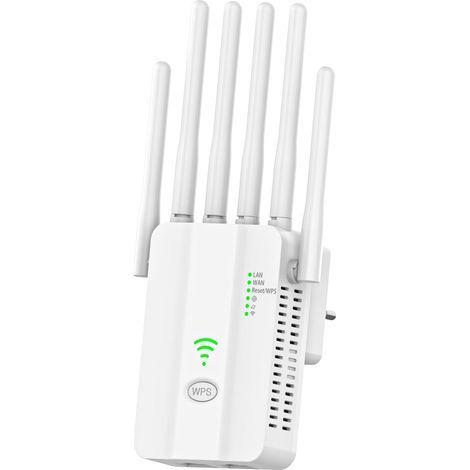 Répéteur Wi-Fi monobande 2,4 GHz - Amplificateur Wi-Fi 300 Mbps, 6 antennes, 2 ports LAN Gigabit, WPS en une seule touche,blanc (1/5)