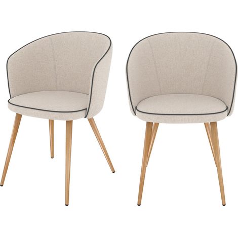 Rendez-Vous Déco – Lot de 2 chaises en tissu beige – Design scandinave rétro – Pieds en métal imitation bois – Hauteur d'assise 47 cm – Confort optimal