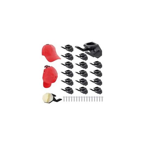 Lot 16 Crochets Autocollants Noirs pour Chapeaux - Porte Chapeau Mural Autoadhésif pour Casquette Baseball - Support Mural Sans Perçage pour Chambre Accroche Casquette
