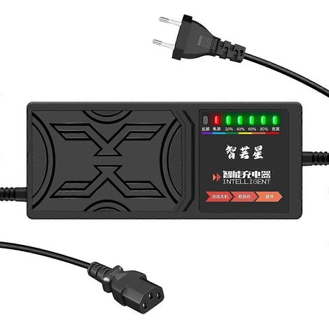 Chargeur pour véhicule électrique 60 V 20 Ah, affichage à 7 voyants, indicateur de charge, protection contre les fuites de courant/charge complète. (1/4)