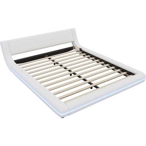 Plattformbett 160 x 200 cm aus PU und MDF mit weißer LED-Beleuchtung (1/5)