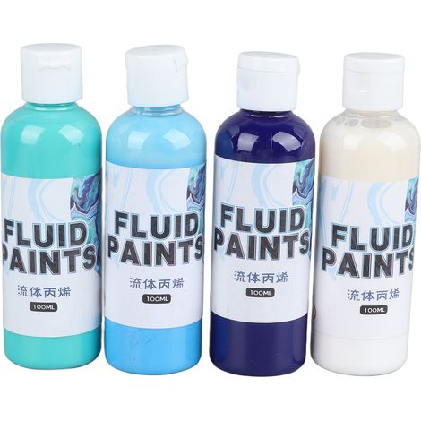 Kit peinture acrylique haute fluidité 4 couleurs 100ml, résistant à la décoloration, écologique et non toxique pour pouring art. (1/5)