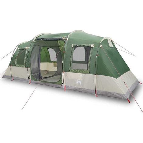 Tente de camping tunnel verte imperméable, adaptée à 4 personnes.