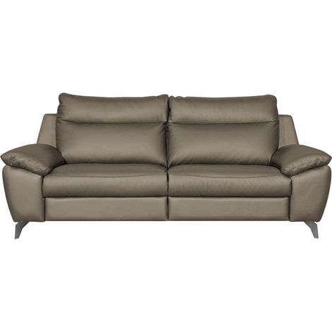 Canapé taille 2 places en 100% tout cuir épais de luxe italien, PERLA, taupe (1/5)