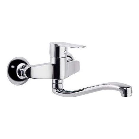 Robinet d'évier mural chromé à bec orientable 22,5cm, finition diamantée, système S2 économie d'eau 50%, limiteur de température et anticorrosion breveté. (1/2)