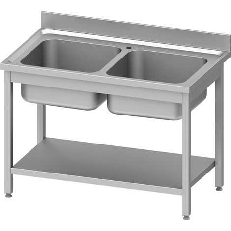 Plonge Inox AISI 201 Adossée 2 Bacs avec Etagère - Gamme 700 - Stalgast