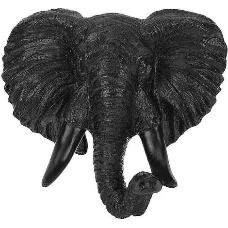 Tête d'éléphant en résine, décoration murale - 21,5 x 20 cm - Noir (1/3)