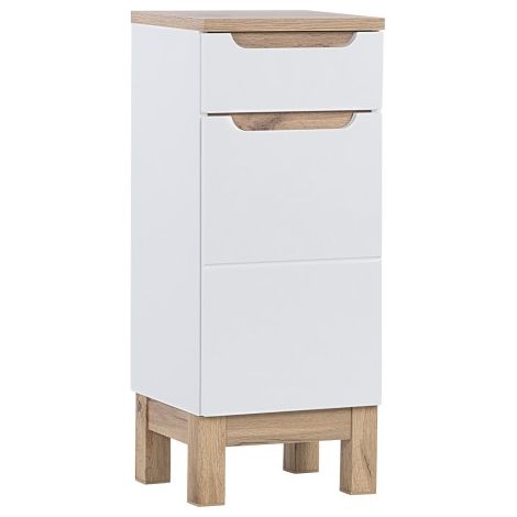 Mobile bagno ERMANO – Rovere chiaro e bianco lucido – 35x86 cm – 1 porta – Da posizionare