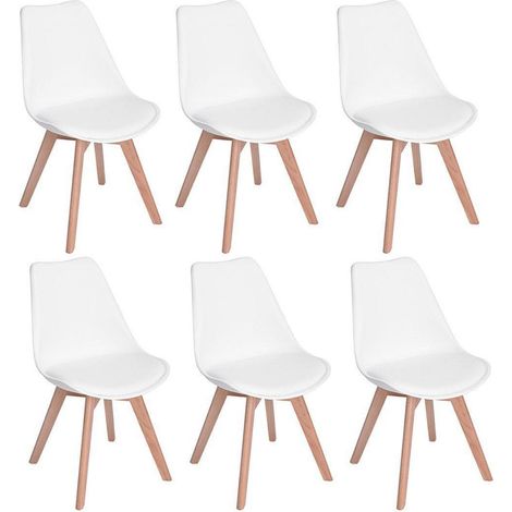 6er Set Esszimmerstühle mit Massivholzbeinen, Retro Design, Weiß (1/5)