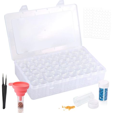 60 Grilles Diamond Painting Accessoires Boite de Rangement, Amovible en Plastique Broderie à Compartimen, 5D Diamant Outils de Peinture Boîtes D'assortiment avec Étiquettes pour DIY Art Craft (1/5)