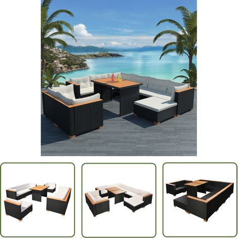 The Living Store Salon de jardin 10 pcs avec coussins Résine tressée Noir - Salon De Jardin - Mobilier De Jardin - Set Salon De Jardin - Ensemble Extérieur - Meubles De Jardin (1/5)