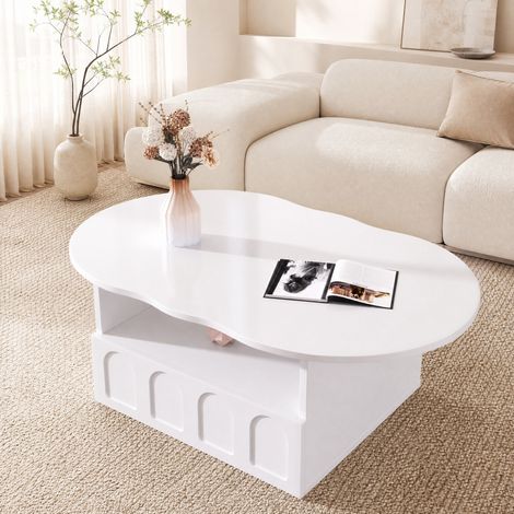 Table basse 100x60x40,5 cm blanche, avec tiroir et niche, en panneaux de particules MEUBLIV (1/5)