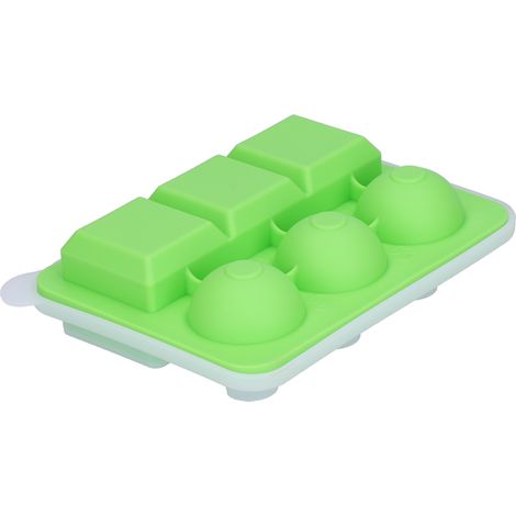Bac à glaçons en silicone alimentaire, 6 compartiments avec entonnoir intégré, vert clair, idéal pour le café et les cocktails. (1/5)