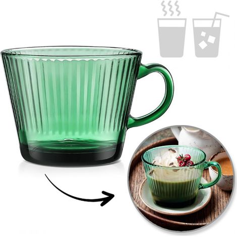 Vaso de vidrio estriado verde grande de 380 ml, 1 unidad, SZK178 (1/5)