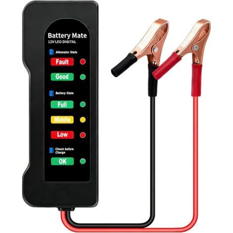 Testeur de Batterie Voiture 12V D'alternateur Auto avec Indication LED Vérificateur Digital Analyseur pour Vérifier Alternateur et Le Système Charge La Batteries - (1/5)