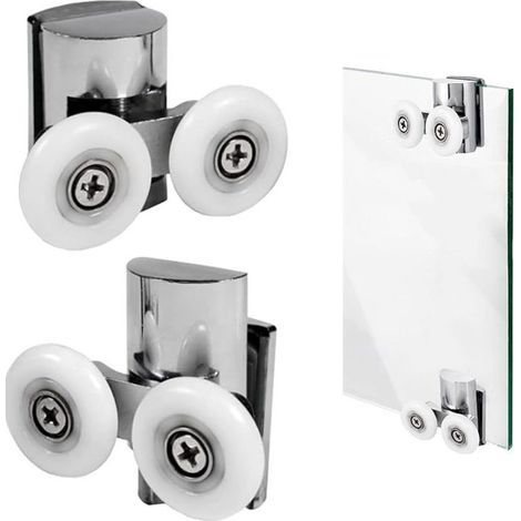 23MM 2Pcs Roulette Douche Doubles pour Porte de Douche Bas Roue de Remplacement (1/4)