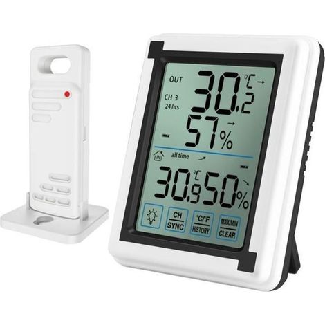 Thermomètre Hygromètre Numérique d'Intérieur Extérieur, Mini Station Météo, Moniteur d'Humidité de Thermomètre Numérique sans Fil (1/5)