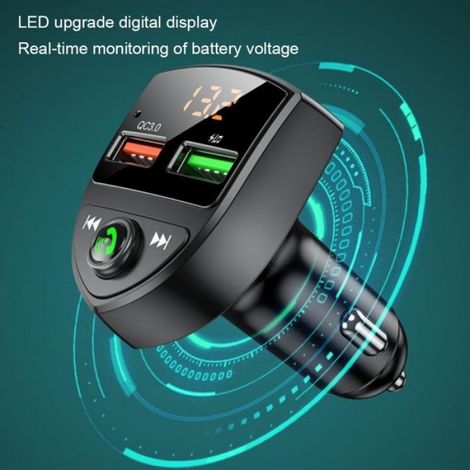 Lecteur Bluetooth - Transmetteur FM - Lecteur USB/TF - Bluetooth 5.0 - Double Port USB QC3.0 - Écran LED - Pour Voiture - 1 Pièce (1/5)