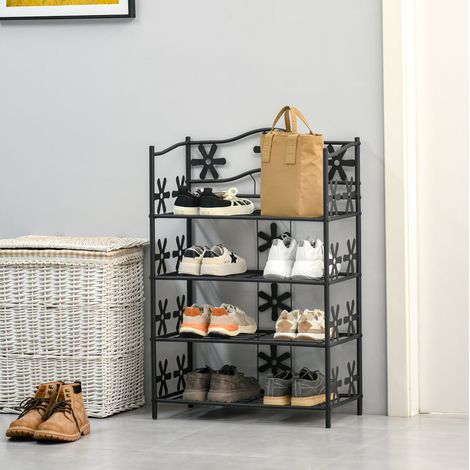 Mueble zapatero de metal negro 4 estantes 59,5 x 30 x 92 cm OKMYHOME (1/5)