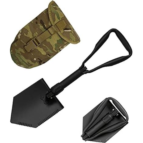 Pelle Pliante Tripartite - Lame Acier Renforcé - Tranchant Dentelé - Pour Camping Survie Jardinage - Dimensions Fermée 26,7 x 17,8 x 6,4 cm - 1 Pièce (1/3)
