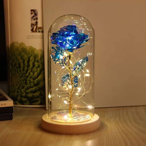 Rose éternelle lumineuse dans dôme en verre – LED blanche chaude – Décoration romantique pour anniversaire, Noël, Saint-Valentin, fête des mères (1/4)