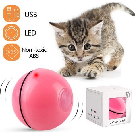 1 balle interactive pour chat, rotation 360°, LED rechargeable USB, diamètre 6,5 cm, couleur rose (1/5)